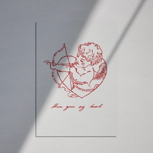 Cherub Art Print // Red line drawing renaissance angel artwork