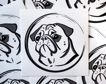 Vinyl-Aufkleber Astronauten-Mops – 2 Stück, Je 10 Cm, Glänzend, Für Laptop, Kühlschrank, Auto & Mehr