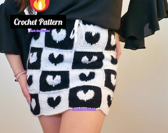 HÄKELANLEITUNG Herz Oma Quadrat Häkelrock Muster / Heart Crochet Skirt Pattern