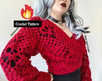 CROCHET PATTERN Friday the Thirteenth Skull Cardigan / Spooky Cardigan / Gothic Cardigan / Witch Cardigan / Tie Up Wrap Cardigan