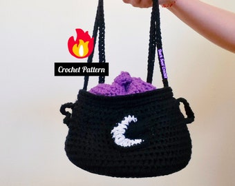 Witch Cauldron Bag CROCHET PATTERN  / Gothic Crochet Bag / Halloween Crochet Bag / Crochet Drawstring Bag / Crochet Bag Pattern