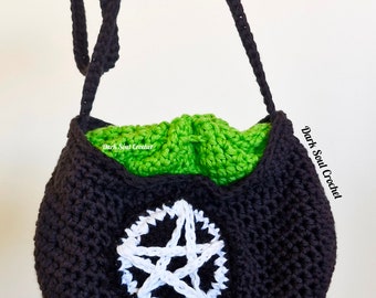 Black Witch Cauldron Bucket Bag  / Gothic Gifts / Gothic Bag / Drawstring Bag / Crescent Moon Bag / Pentagram Bag / Trick or Treat bag