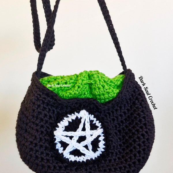 Black Witch Cauldron Bucket Bag  / Gothic Gifts / Gothic Bag / Drawstring Bag / Crescent Moon Bag / Pentagram Bag / Trick or Treat bag