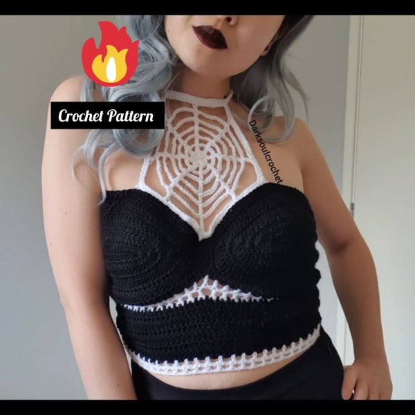 Halloween Spiderweb Bustier Crochet Pattern/Witchy Crop Top Crochet Pattern/Spiderwoman Gothic Top Crochet Pattern/Alternative Crochet Top