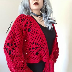 CROCHET PATTERN Friday the Thirteenth Skull Cardigan / Spooky Cardigan / Gothic Cardigan / Witch Cardigan / Tie Up Wrap Cardigan image 3