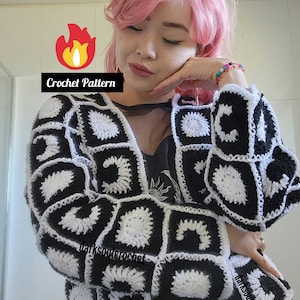 Mystic Moon Cardigan CROCHET PATTERN/ Witchy Cardigan/ Cottagecore Cardigan/ Crescent Moon Granny Square Cardigan/ Celestial Cardigan