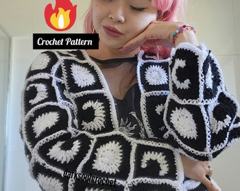 Mystic Moon Cardigan CROCHET PATTERN/ Witchy Cardigan/ Cottagecore Cardigan/ Crescent Moon Granny Square Cardigan/ Celestial Cardigan