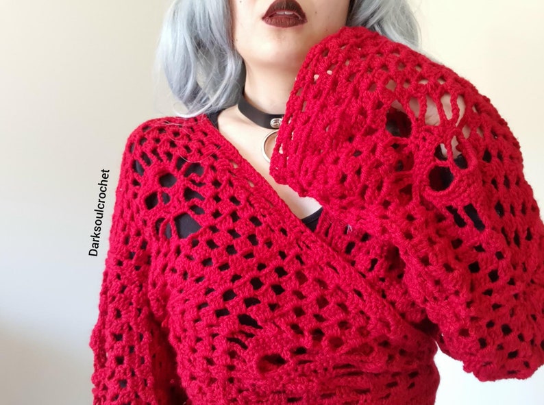 CROCHET PATTERN Friday the Thirteenth Skull Cardigan / Spooky Cardigan / Gothic Cardigan / Witch Cardigan / Tie Up Wrap Cardigan image 4