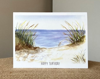 Birthday Beach Dunes-Greeting Card -100% Recycled Paper-Watercolor-Eco-friendly-Size A2-4.25"x5.5"