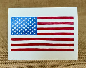 American Flag-Military Miss You-Greeting Card -Watercolor-100% Recycled Paper- Patriotic-Size A2-4.25"x5.5"