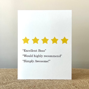 Boss’s Day-Funny-Greeting Card-5-Star Boss-100% Recycled Paper- Eco-friendly-Handmade-Watercolor-Size A2-4.25&quot;x5.5&quot;
