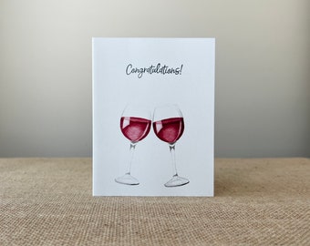 Congratulations-Cheers ...-Wine Glasses-Greeting Card-100% Recycled Paper-Watercolor-Handmade-Size A2-4.25"x5.5"