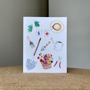 Garden Tools-Greeting Card-100% Recycled Paper-Handmade-Size A2-4.25"x5.5"