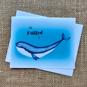 Congratulations-You KRILLED It-Greeting Card-Whale Pun-Funny-100% Recycled Paper-Eco-friendly-Watercolor-Size A2-4.25x5.5 image 2