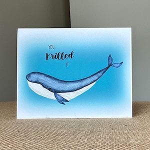 Congratulations-You KRILLED It-Greeting Card-Whale Pun-Funny-100% Recycled Paper-Eco-friendly-Watercolor-Size A2-4.25x5.5 image 1