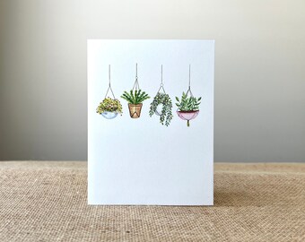 Hanging Plants-All Occasion-Greeting Card-100% recycled paper-Watercolor-Handmade-Size A2-4.25"x5.5"