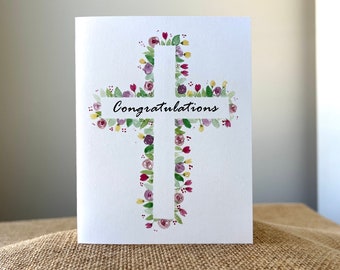 Confirmation-Floral Cross-Greeting Card-100% Recycled Paper-Eco-friendly-Watercolor-Handmade