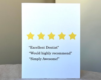 Happy Dentist’s Day-5 Star-Dentist Appreciation-Thank You-Greeting Card-Handmade-100% Recycled Paper-Size A2-4.25"x5.5"