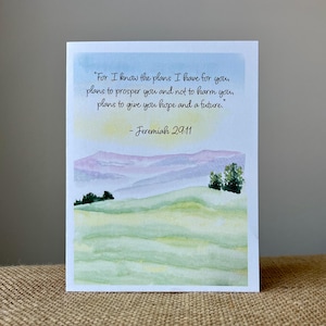 Graduation Card-Religious-For I Know The Plans I Have For You-Jeremiah 29:11-Eco-Friendly-Watercolor Landscape-Size A2-4.25"x5.5"