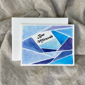 Bar Mitzvah-Money/Gift Card Holder-Greeting Card-100% Recycled Paper-Handmade-Watercolor-Size A2-4.25"x5.5"
