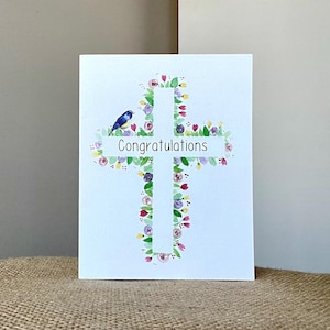 Confirmation Card-Floral Cross-Eco-Friendly-Watercolor-Handmade-Size A2-4.25"x5.5"
