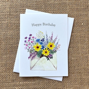 Carte d'anniversaire-enveloppe fleurs sauvages-papier 100 % recyclé-fait main-taille A2-4,25"x5,5" image 2