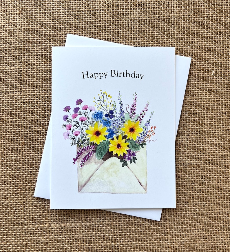 Carte d'anniversaire-enveloppe fleurs sauvages-papier 100 % recyclé-fait main-taille A2-4,25"x5,5" image 2