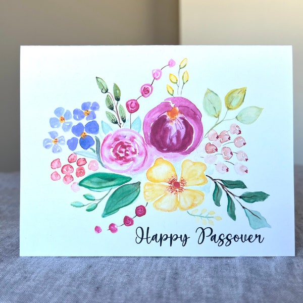 Passover Greeting Card-Fresh Florals--Eco-Friendly-Handmade-Watercolor-100% Recycled Paper