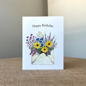 Carte d'anniversaire-enveloppe fleurs sauvages-papier 100 % recyclé-fait main-taille A2-4,25"x5,5" image 1