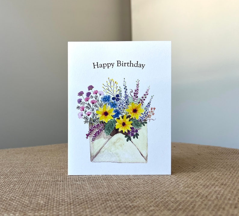 Carte d'anniversaire-enveloppe fleurs sauvages-papier 100 % recyclé-fait main-taille A2-4,25"x5,5" image 1