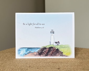 First Communion Blessings-Be A Light For All To See-Lighthouse-Greeting Card-100% Recycled Paper-Watercolor-Handmade-Size A2-4.25"x5.5"