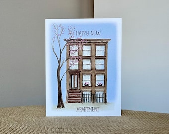 New Apartment Card-Congratulations Eco-Friendly-100% Recycled Paper-Watercolor-Handmade-Size A2-4.25"x5.5"