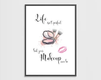 Arte A4 imprimible, la vida no es perfecta, pero tu maquillaje puede serlo, arte imprimible, impresión digital