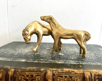 Miniature Brass Horses, Pair, Vintage