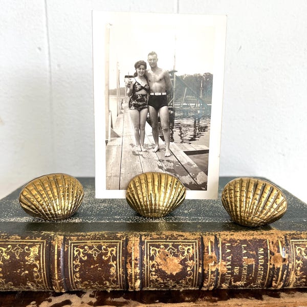 Vintage Brass Clam Shell Photo Holder | Beach Wedding | Table Number Holder, SOLD INDIVIDUALLY