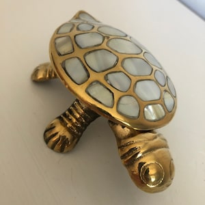 Turtle Box Brass and Mother of Pearl | Turtle Ring Box | Turtle Trinket Box |Wedding Ring Bearer Box