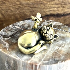 Tiny Brass Cat With a Butterfly