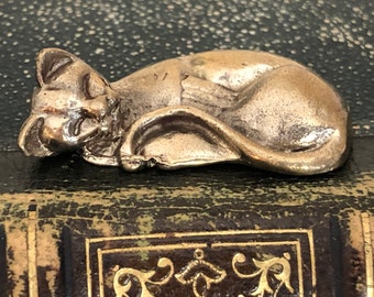 Miniature Brass Cat | Brass Sleeping Cat | Shadow Box Cat