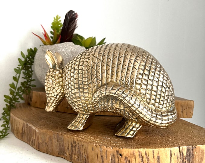 Large Brass Armadillo 6 1/2, Vintage Texas State Animal Vintage Brass