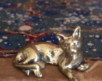 Brass Cat, Ultra-Mini | Brass Kitten | Shadow Box Cat