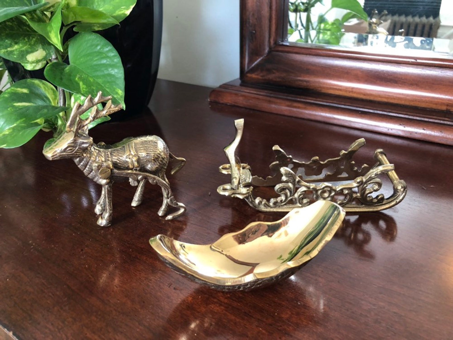 Vintage Brass Reindeer and Sleigh Christmas Decor Etsy