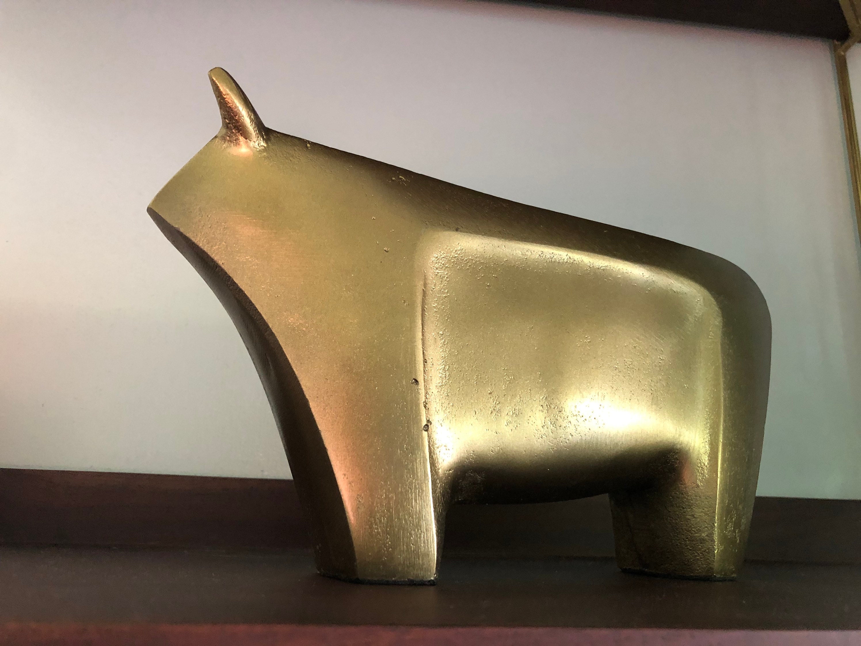 Mid Century Brass Bull Minimalist Brass Bull Bull Bookend Etsy