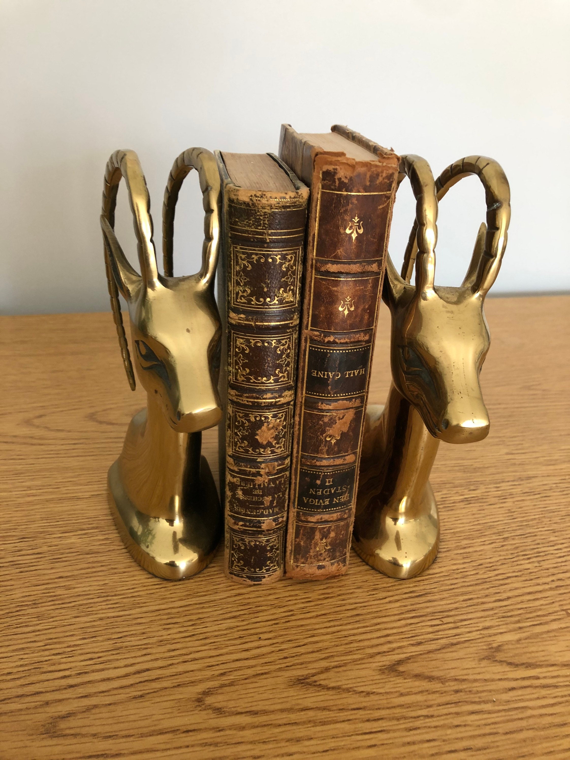 Brass Gazelle Bookends Brass Ibex Brass Antelope Mid Etsy