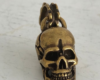 small aged head skull brass day of the dead hollow brass aged heavy 7.5 cm B 