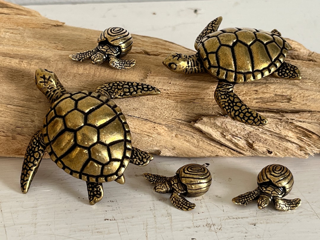 Brass Sea Turtle and Baby Sea Turtle Miniature Brass Sea Turtle Solid