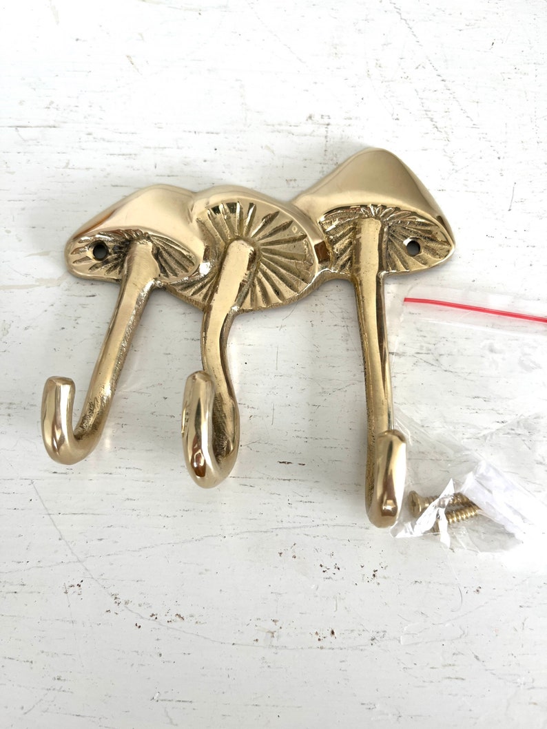 Brass Mushrooms Triple Wall Hook image 3