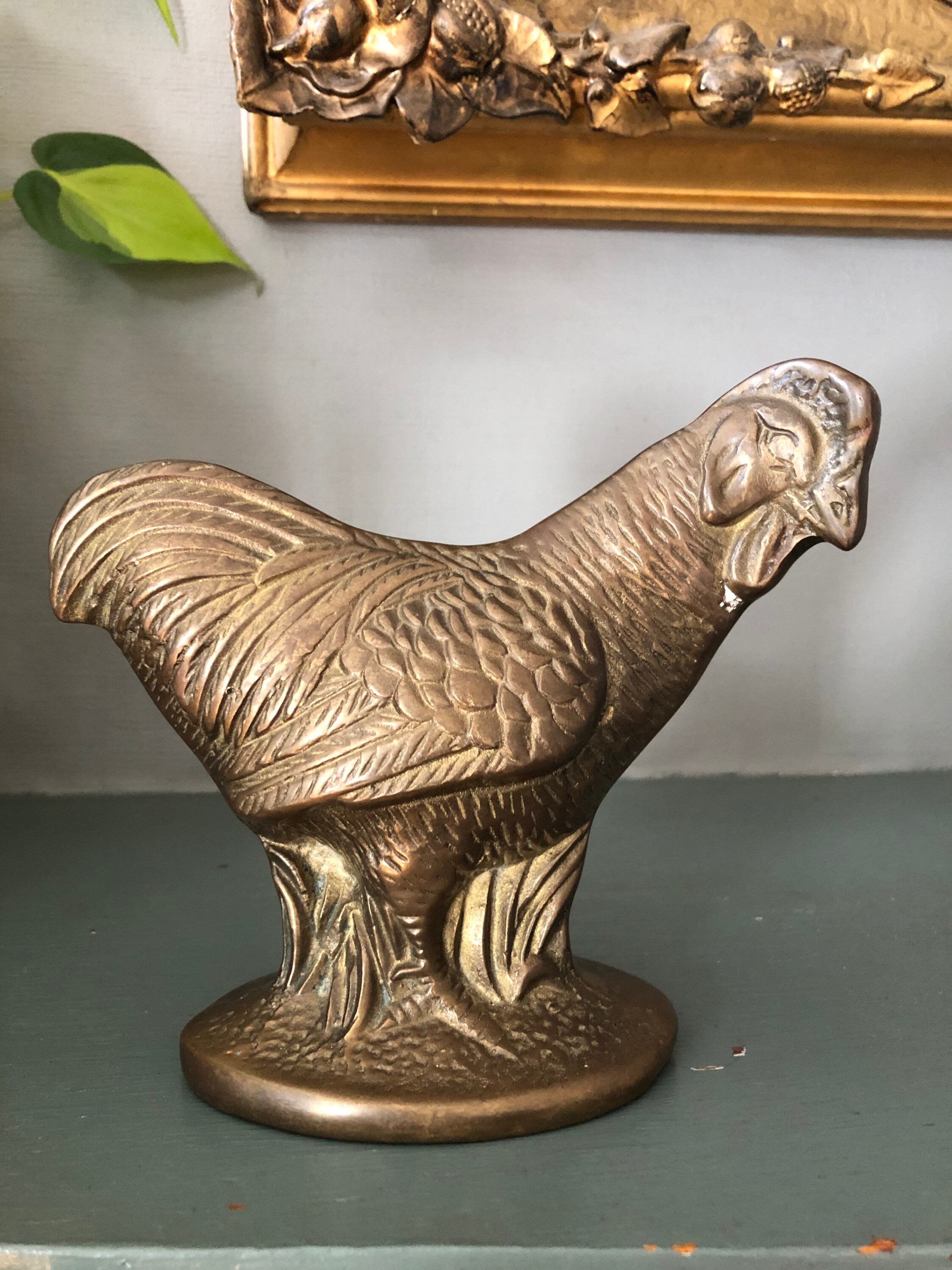 Vintage Brass Chicken Brass Rooster Rooster Bookend Etsy