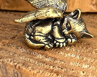 Miniature Brass Cat Angel | Brass Kitten Angel | Cat Memory