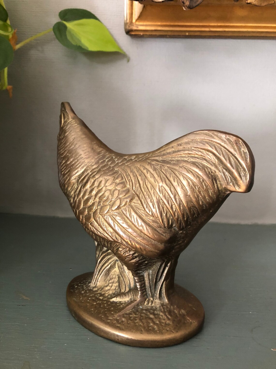 Vintage Brass Chicken Brass Rooster Rooster Bookend Etsy