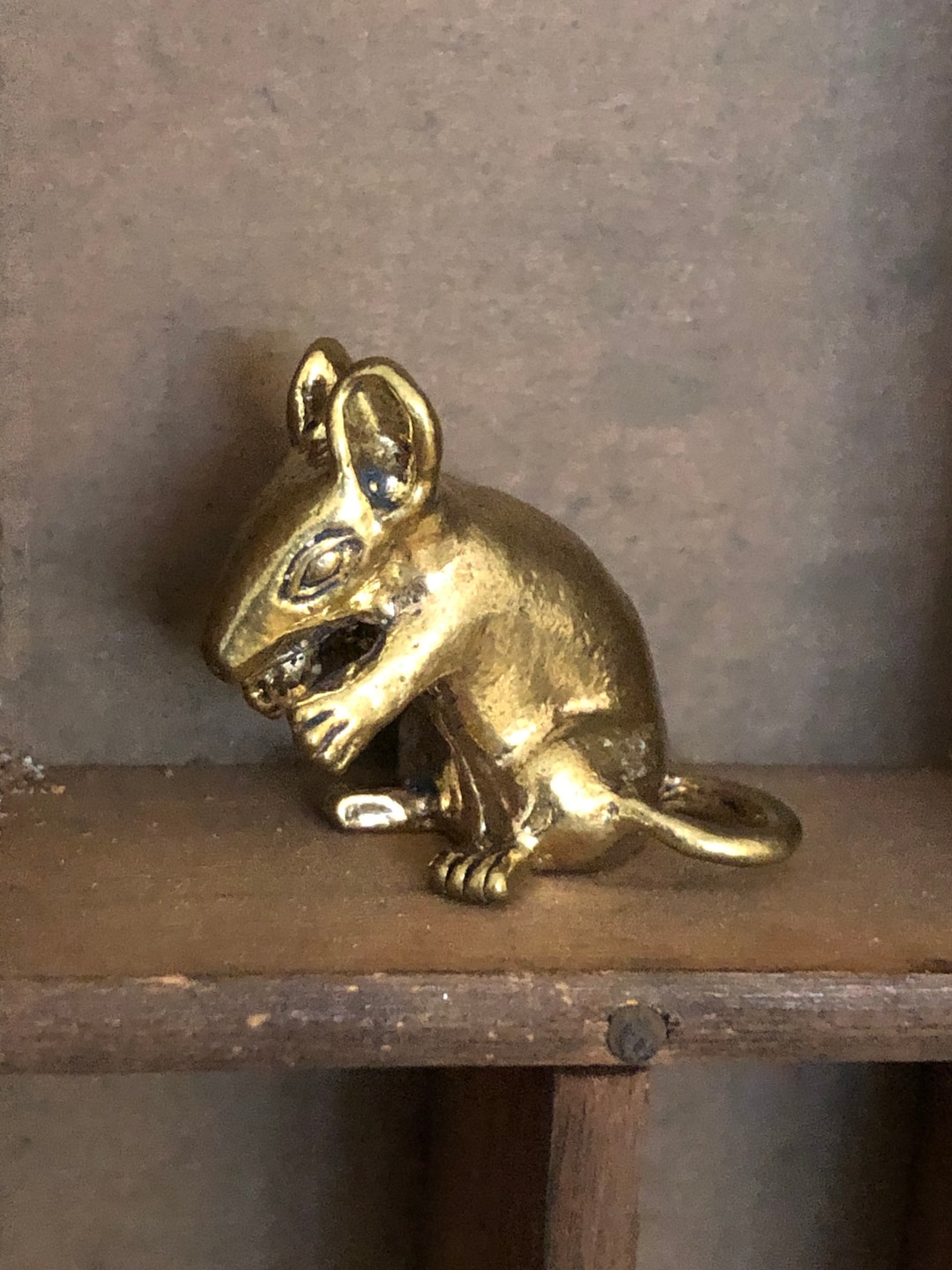 Miniature Brass Mouse Shadow Box Mouse Brass Rat Israel